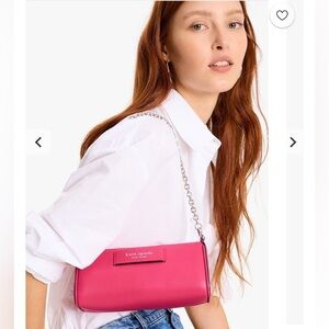 Kate Spade Hot Pink-leather Pochette Silver chain handle & shoulder Strap NWT cc